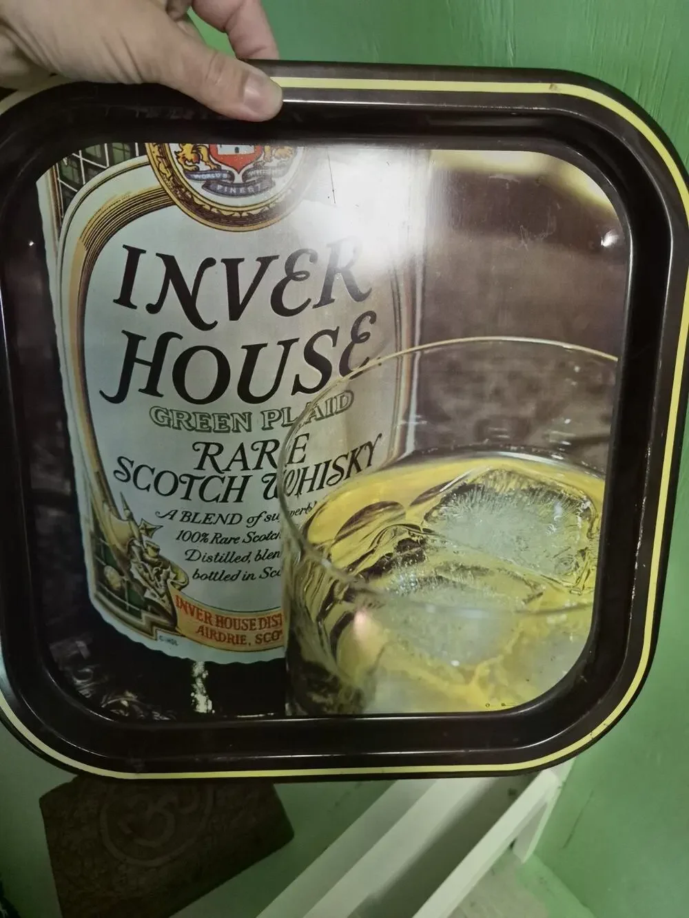 Inver House Scotch Whisky Distillery Vintage Metal Tray Black Gold Green